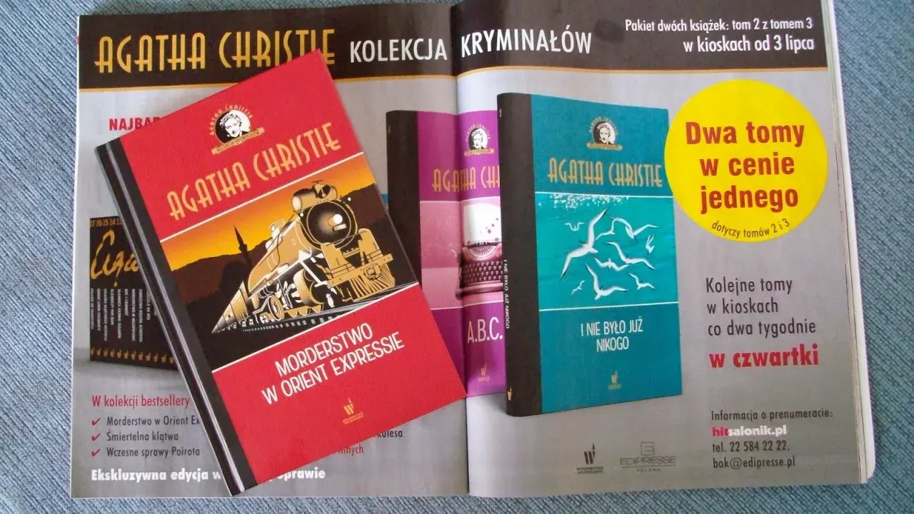 Kolekcja kryminałów Agathy Christie, w tym "Morderstwo w Orient Expressie". Dwa tomy w cenie jednego, kolejne co dwa tygodnie.