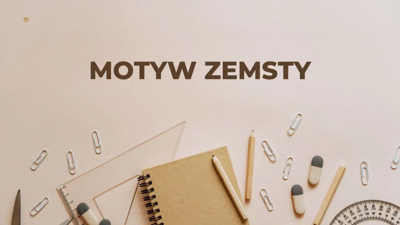 Motyw zemsty, symbol odwetu, ukryty w szkolnych przyborach: ołówkach, linijce i spinaczach.