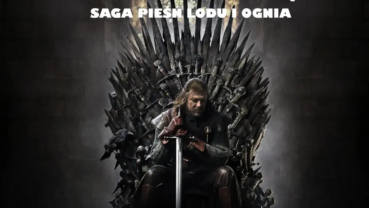 Ned Stark siedzi na Żelaznym Tronie, symbolizując kolejność czytania książek z sagi "Pieśń Lodu i Ognia".
