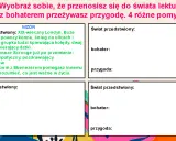 Stwórz własne opowiadanie! Wyobraź sobie świat, bohatera i przygodę. Wzór pokazuje przykład: XIX-wieczny Londyn, Ebenezer Scrooge i pomoc bogaczowi.