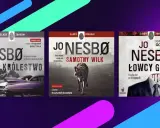 Okładki książek Jo Nesbø: "Królestwo", "Samotny Wilk" i "Łowcy Głów". Kolejność czytania tych kryminałów jest ważna.