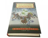 Okładka książki "Zimistrz" z serii "Świat Dysku" Tom 41. Trzy niebieskoskóre, brodate postaci z mieczami wychodzą ze śniegu.