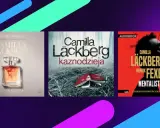 Okładki audiobooków z serii Camilla Läckberg: "Złota klatka", "Kaznodzieja" i "Mentalista" autorstwa Camilli Läckberg i Henrika Fexeusa.