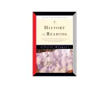 Okładka książki "A History of Reading" Alberta Manguela. Okulary leżą na otwartej księdze, symbolizując bogatą historię czytania.