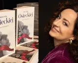 Joanna Podsadęcka i jej książka "Mężczyźni Osieckiej". Uśmiechnięta autorka na tle okładek.