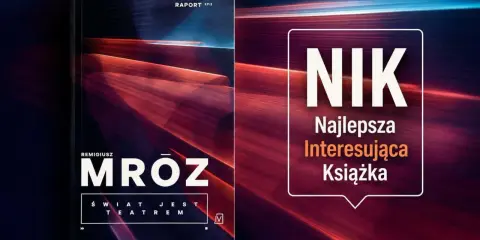 Okładka najnowszej książki Remigiusza Mróza "Raport EP.2". Obok napis "NIK Najlepsza Interesująca Książka".