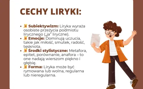 Co to liryka? Wyjaśnienie cech: subiektywizm, emocje, środki stylistyczne i forma. Ilustracja przedstawia młodą osobę czytającą wiersz.