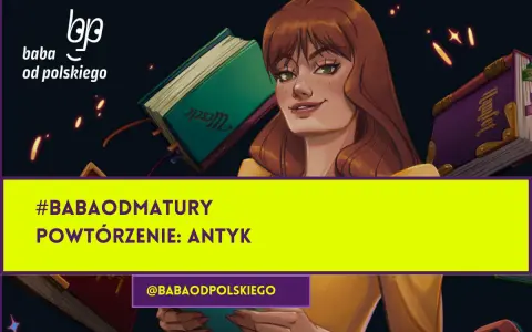 Dziewczyna z rudymi włosami i piegami, otoczona książkami, w tym "Hamlet". Powtórzenie: antyk w literaturze. #babaodmatury.