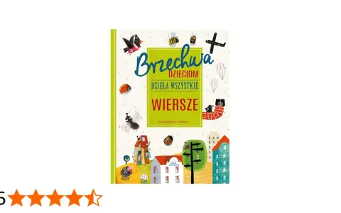 Brzechwa dzieciom: spis wierszy z ilustracjami Artura Gulewicza. Kolorowa okładka z pszczołami, ptaszkiem i samolotem.