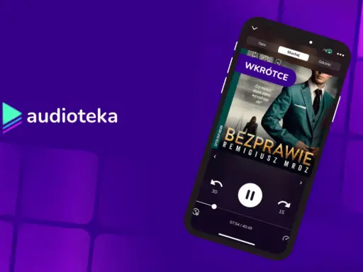 Aplikacja Audioteka z okładką książki "Bezprawie" Remigiusza Mroza. Wkrótce usłyszysz tę historię.