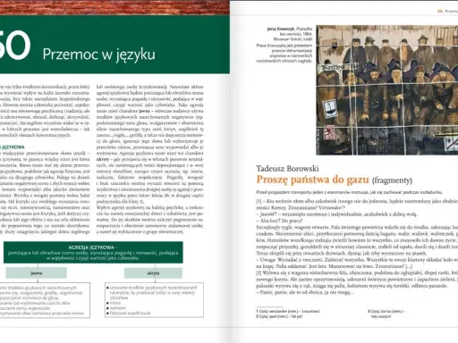 Mityzacja w literaturze: agresja językowa jako forma przemocy, jawna i ukryta, z przykładami z tekstów.