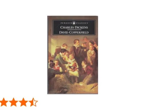 Okładka książki "David Copperfield" Charlesa Dickensa. Grupa chłopców w strojach z epoki, jeden z nich trzyma koszyk z jabłkami.