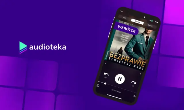 Aplikacja Audioteka z okładką książki "Bezprawie" Remigiusza Mroza. Wkrótce usłyszysz tę historię.