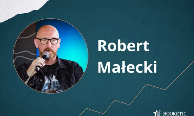 Robert Małecki, autor poradników o kolejności czytania, w okrągłym kadrze.