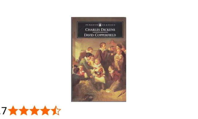 Okładka książki "David Copperfield" Charlesa Dickensa. Grupa chłopców w strojach z epoki, jeden z nich trzyma koszyk z jabłkami.