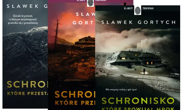 Okładki książek Sławka Gortycha: "Schronisko, które przestało istnieć" i "Schronisko, które spowijał mrok". Kryminały górskie.