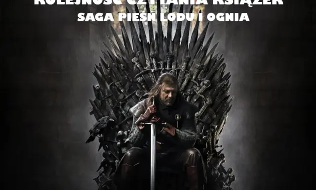 Ned Stark siedzi na Żelaznym Tronie, symbolizując kolejność czytania książek z sagi "Pieśń Lodu i Ognia".