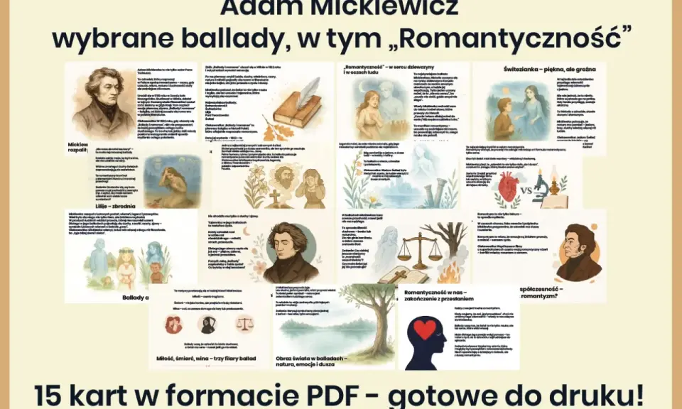 Mickiewiczowskie ballady i "Romantyczność" – analiza dzieł, ilustracje i cytaty.